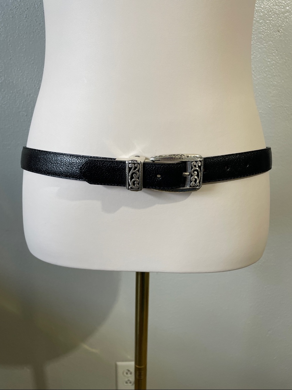 Brighton Reversible Black Bronze Leather Belt W34 Etched Buckle Western Classic